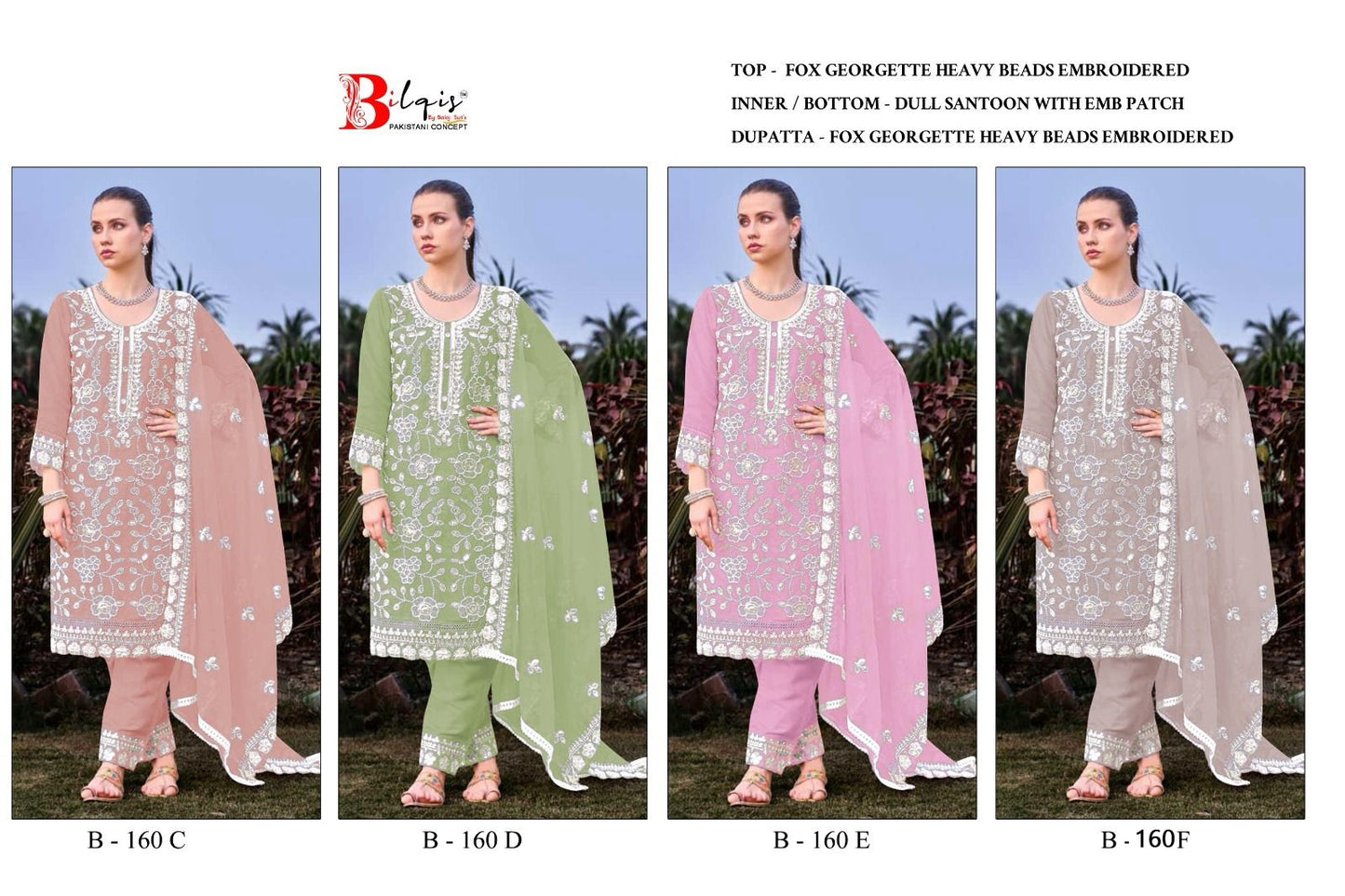 B 160 C To F Bilqis Georgette Pakistani Salwar Suits Exporter India