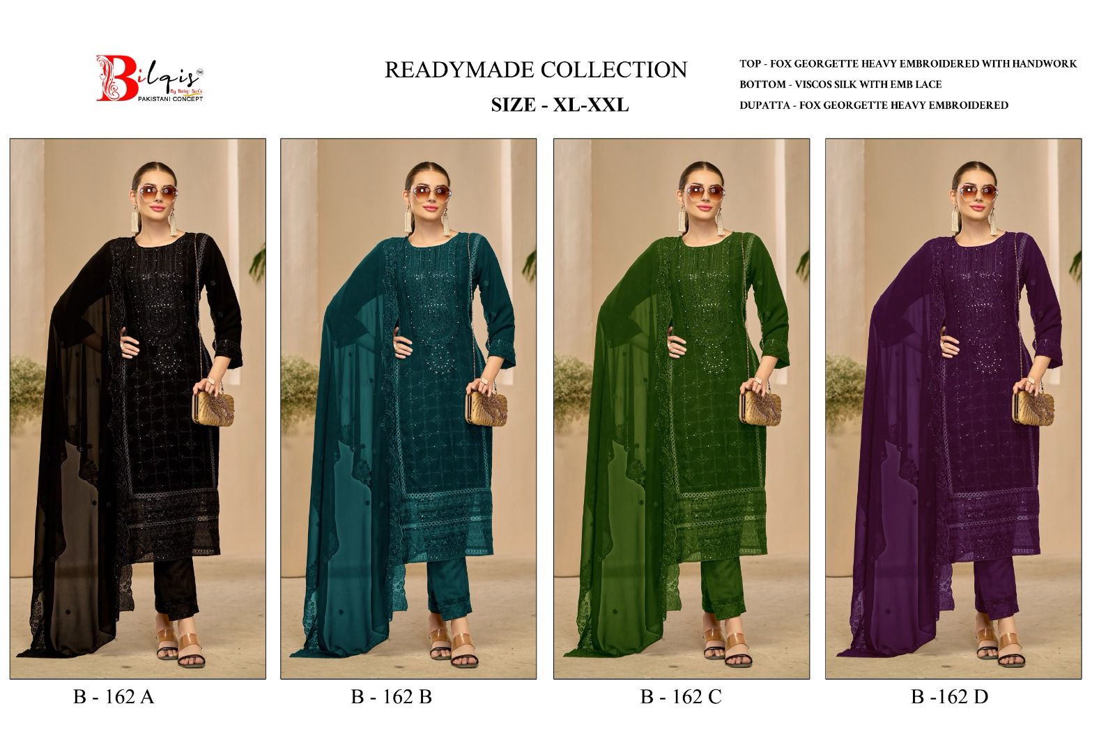 B 162 Bilqis Georgette Pakistani Readymade Suits Wholesale Rate