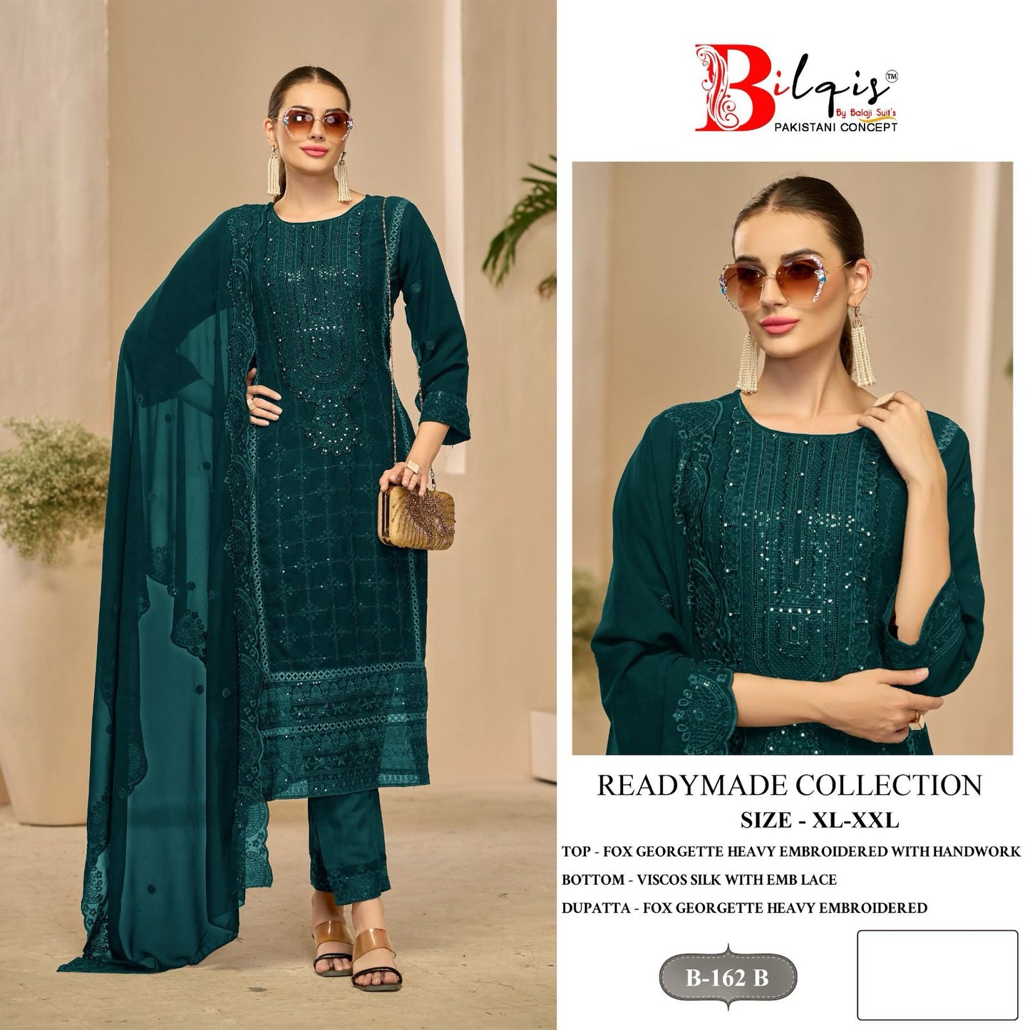 B 162 Bilqis Georgette Pakistani Readymade Suits Wholesale Rate