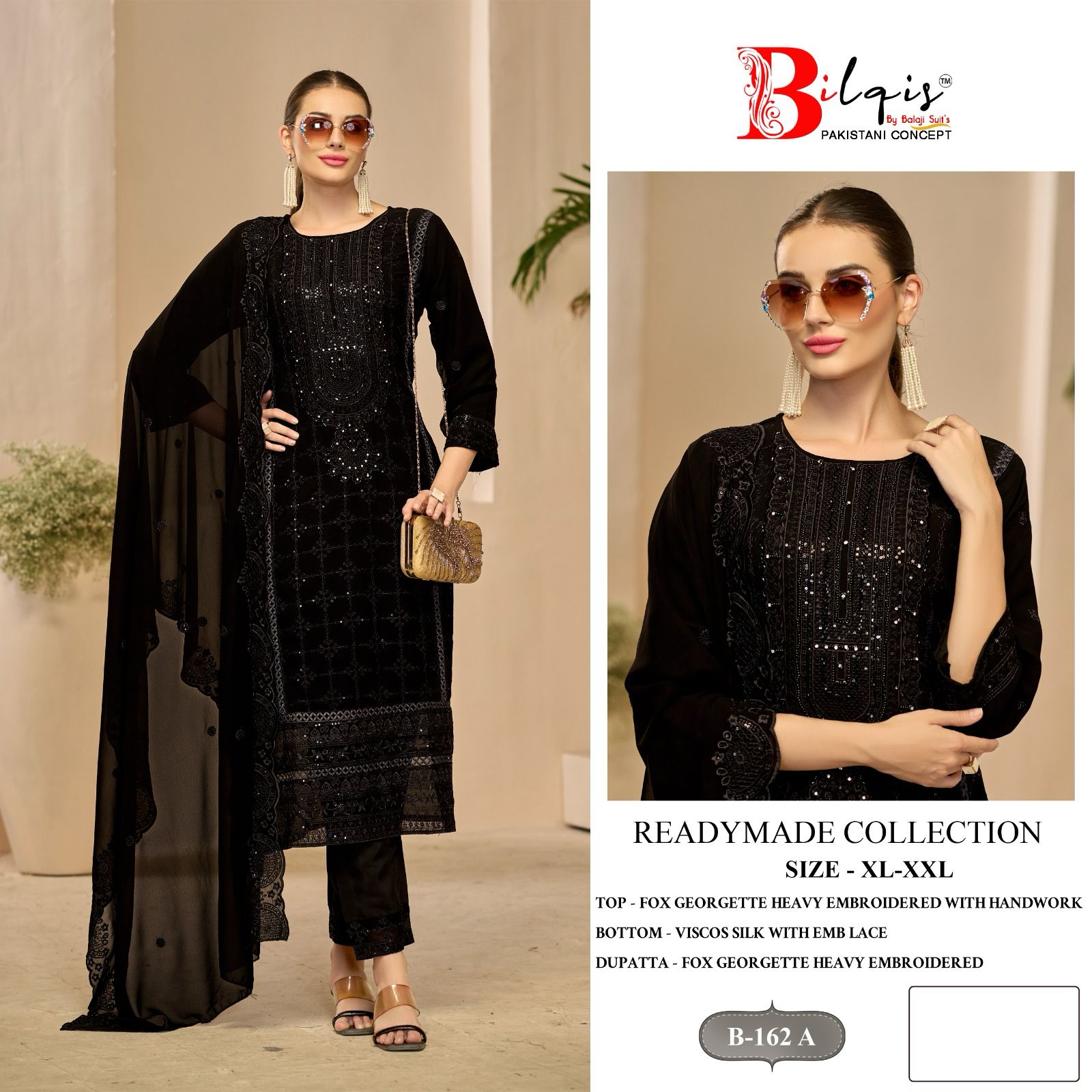 B 162 Bilqis Georgette Pakistani Readymade Suits Wholesale Rate