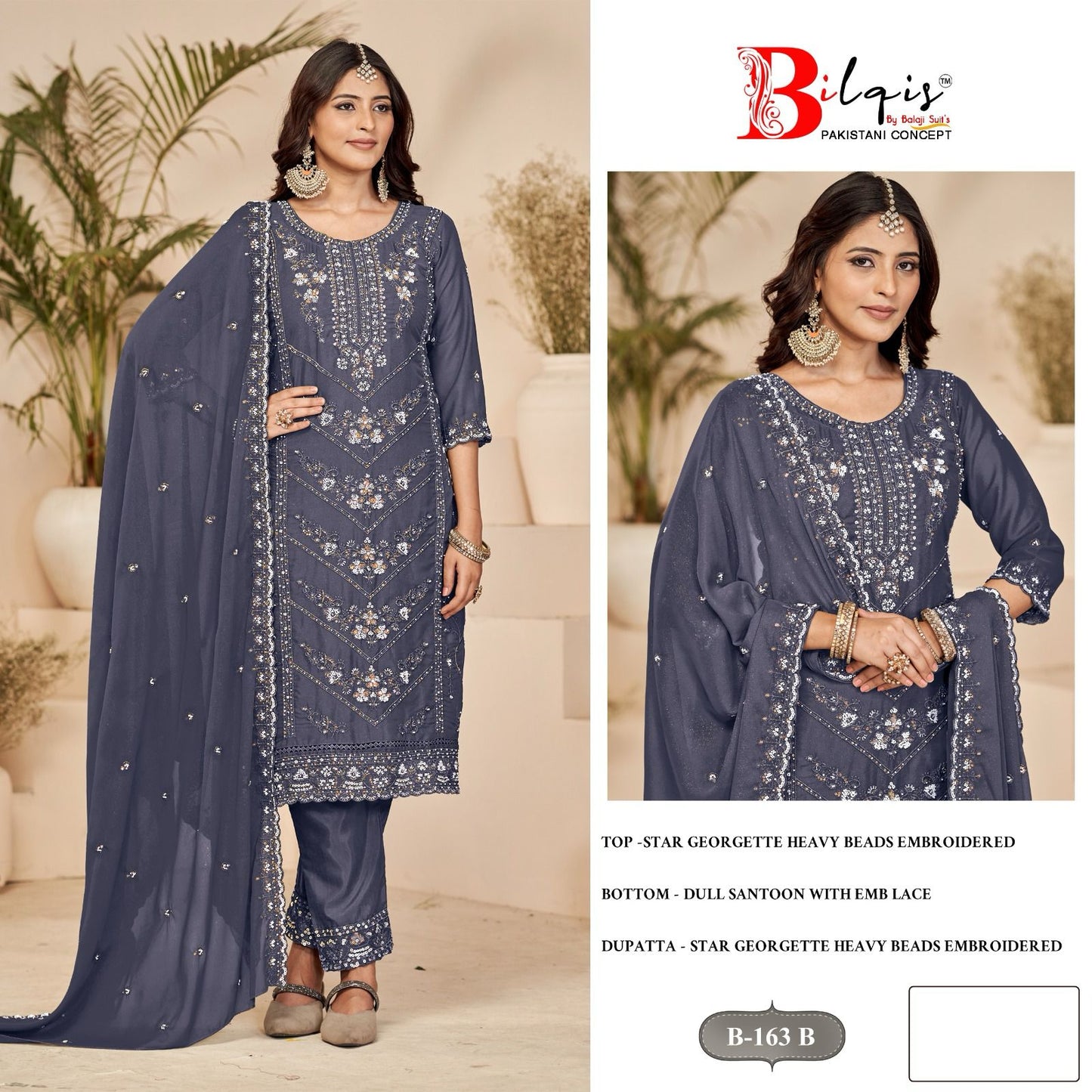 B 163 Bilqis Georgette Pakistani Salwar Suits Wholesale Price