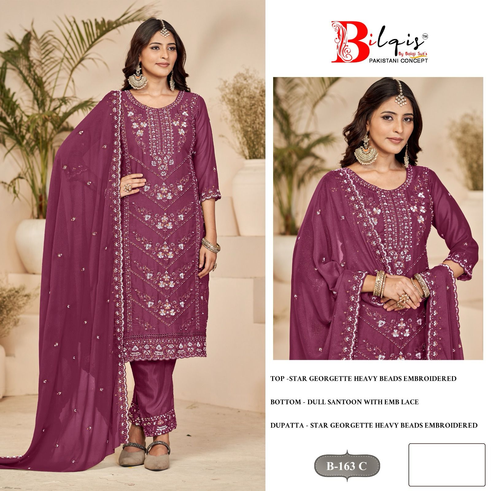 B 163 Bilqis Georgette Pakistani Salwar Suits Wholesale Price