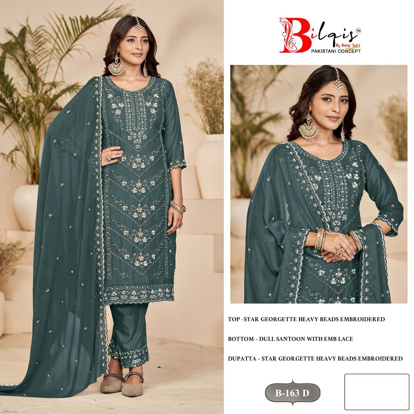 B 163 Bilqis Georgette Pakistani Salwar Suits Wholesale Price