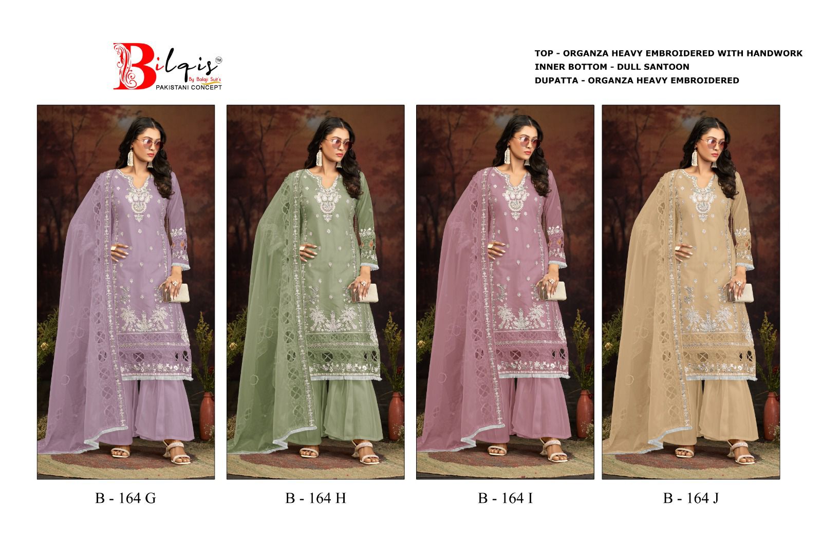 B 164Ghij Bilqis Organza Pakistani Salwar Suits Exporter India