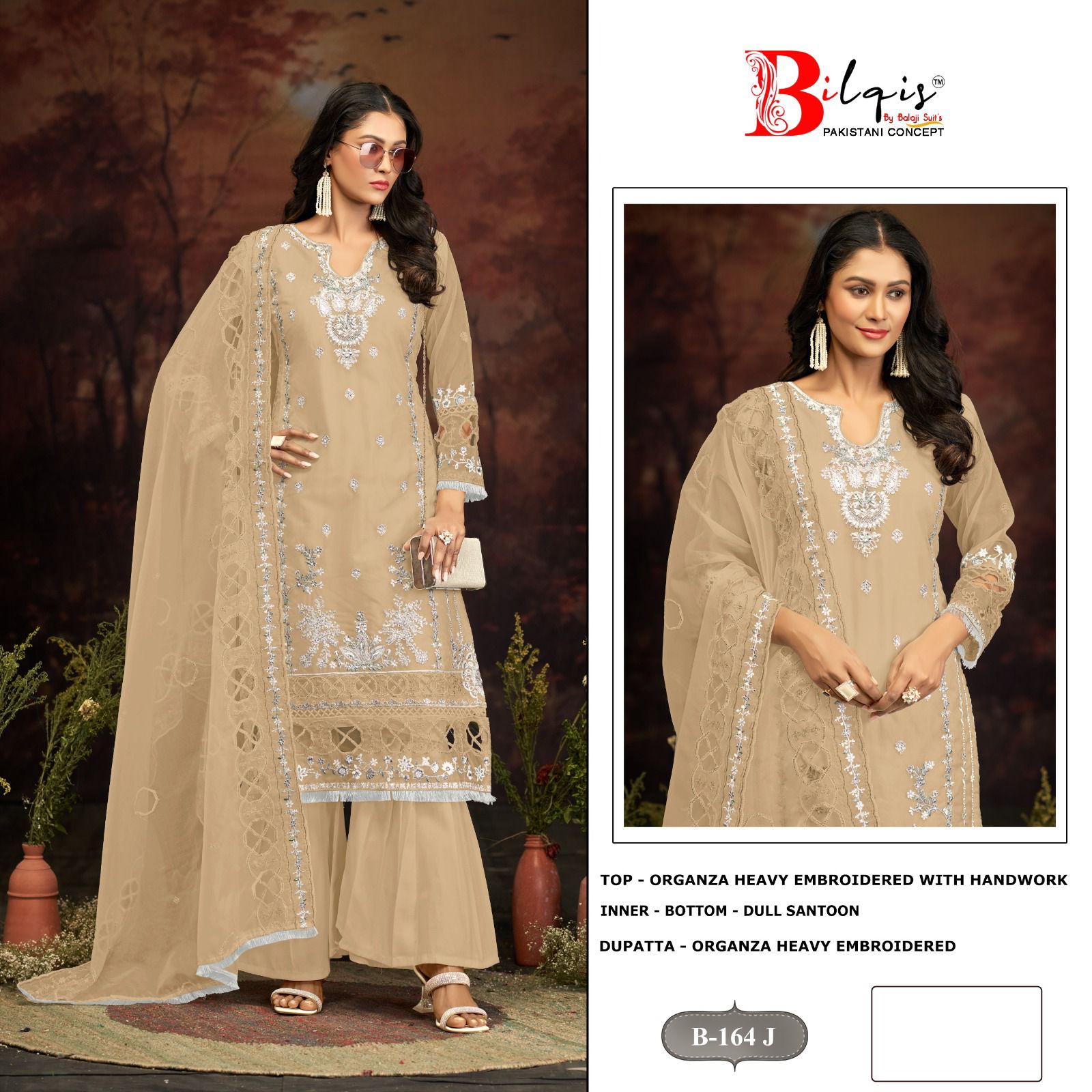 B 164Ghij Bilqis Organza Pakistani Salwar Suits Exporter India