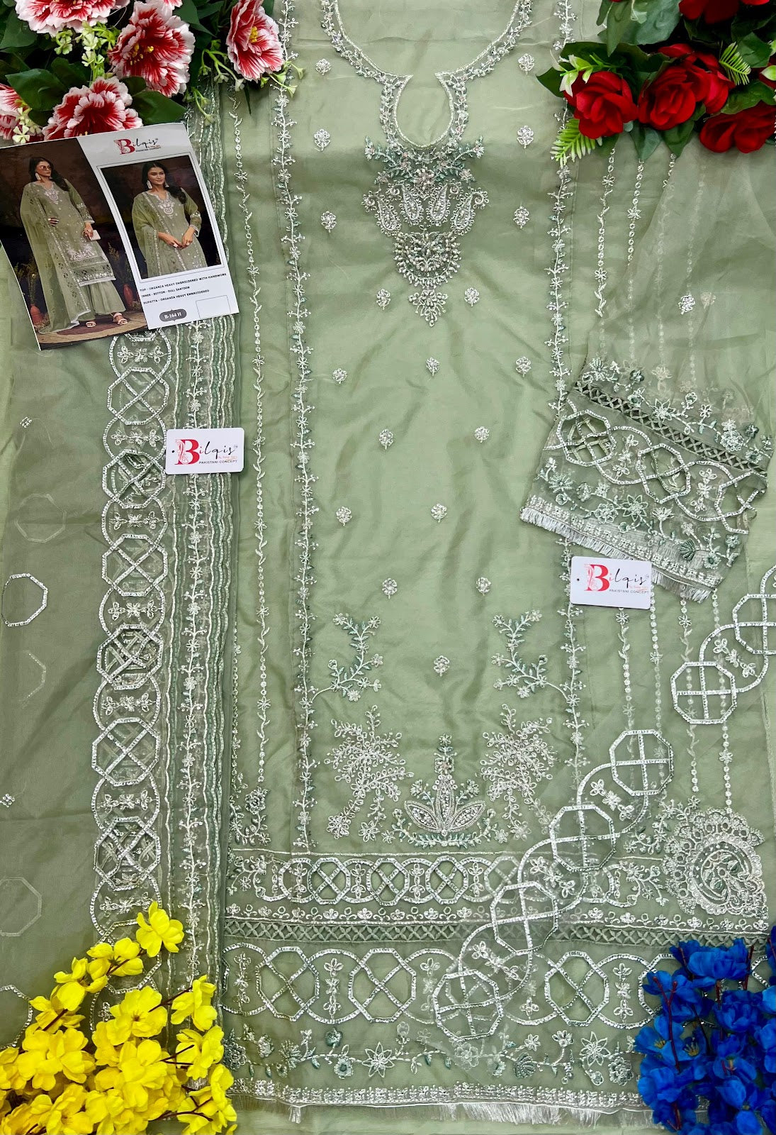 B 164Ghij Bilqis Organza Pakistani Salwar Suits Exporter India