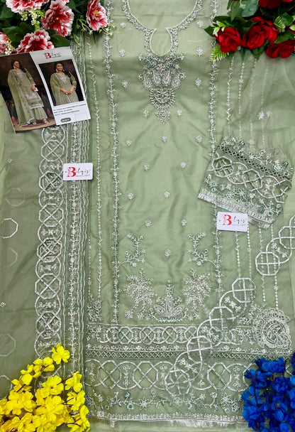 B 164Ghij Bilqis Organza Pakistani Salwar Suits Exporter India