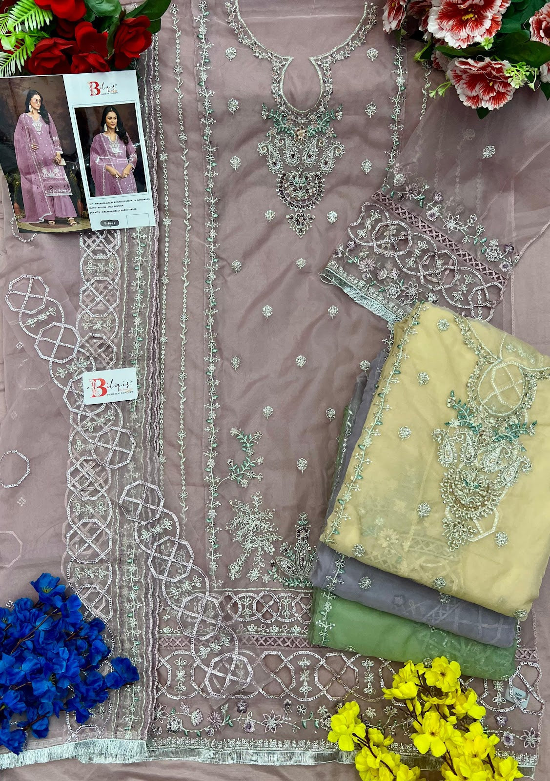 B 164Ghij Bilqis Organza Pakistani Salwar Suits Exporter India