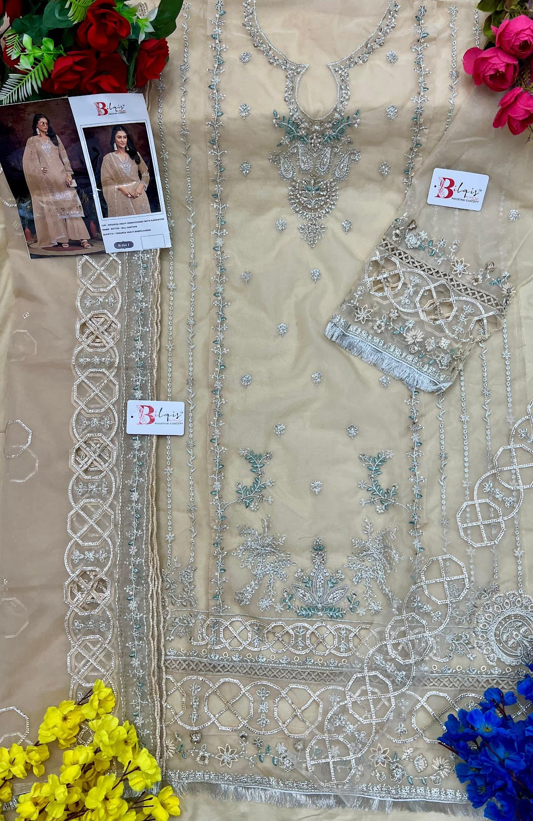 B 164Ghij Bilqis Organza Pakistani Salwar Suits Exporter India