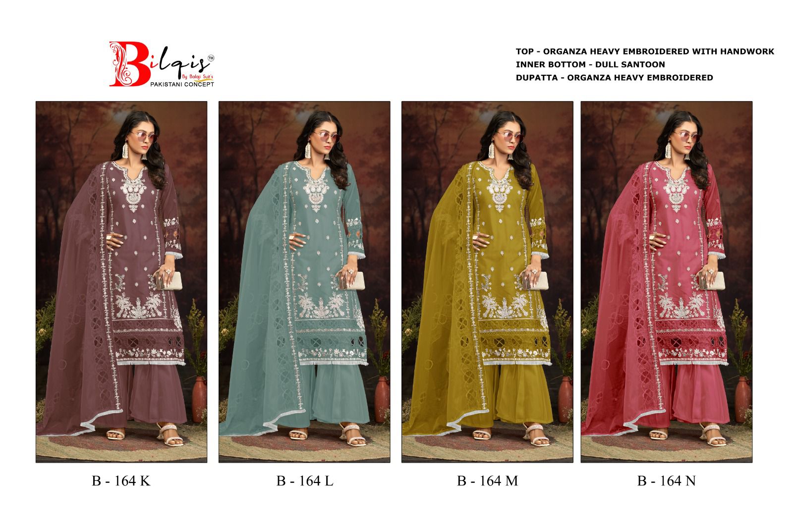 B 164Klmn Bilqis Organza Pakistani Salwar Suits Supplier India