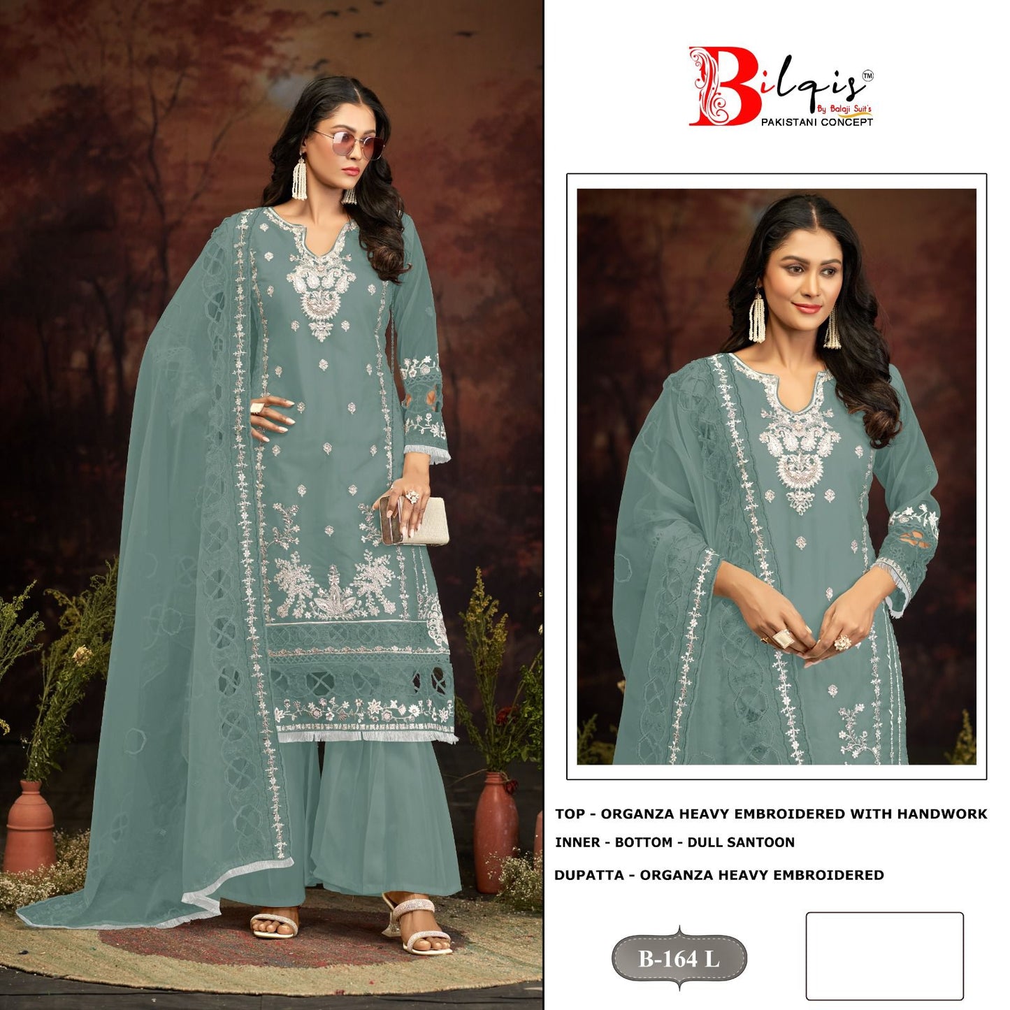 B 164Klmn Bilqis Organza Pakistani Salwar Suits Supplier India