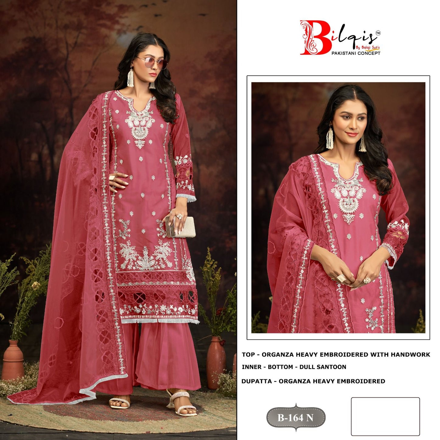 B 164Klmn Bilqis Organza Pakistani Salwar Suits Supplier India