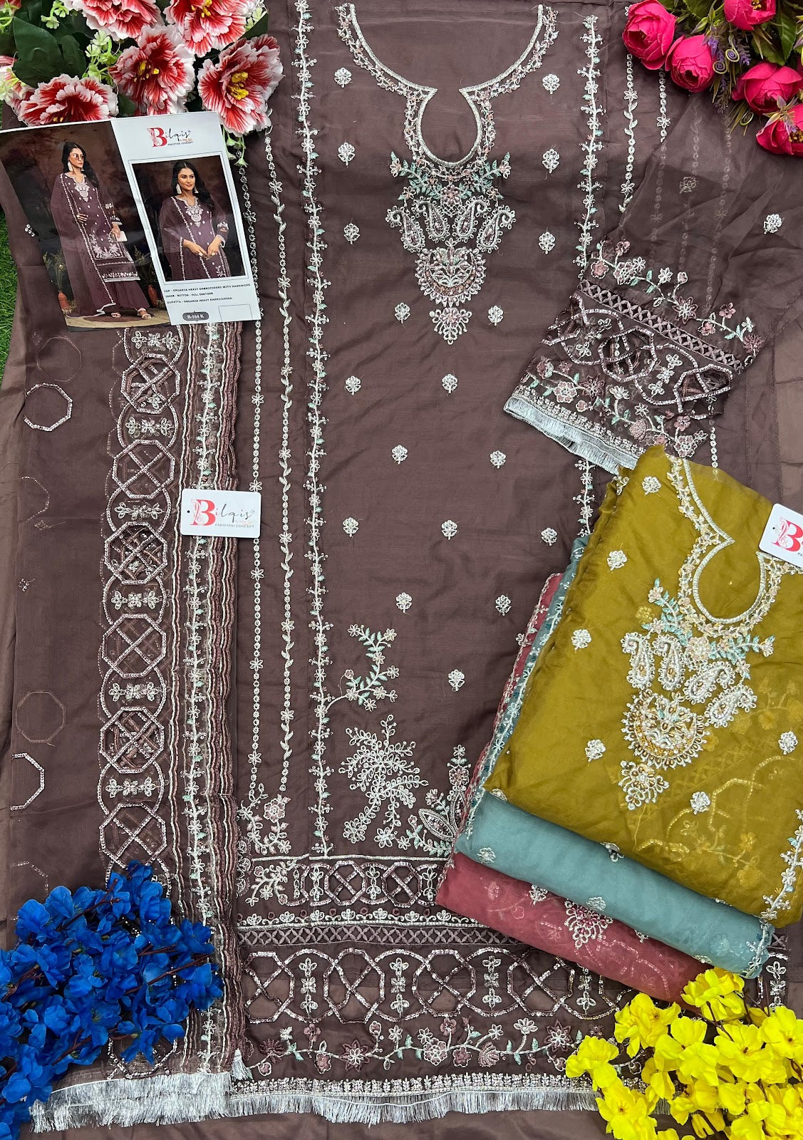 B 164Klmn Bilqis Organza Pakistani Salwar Suits Supplier India