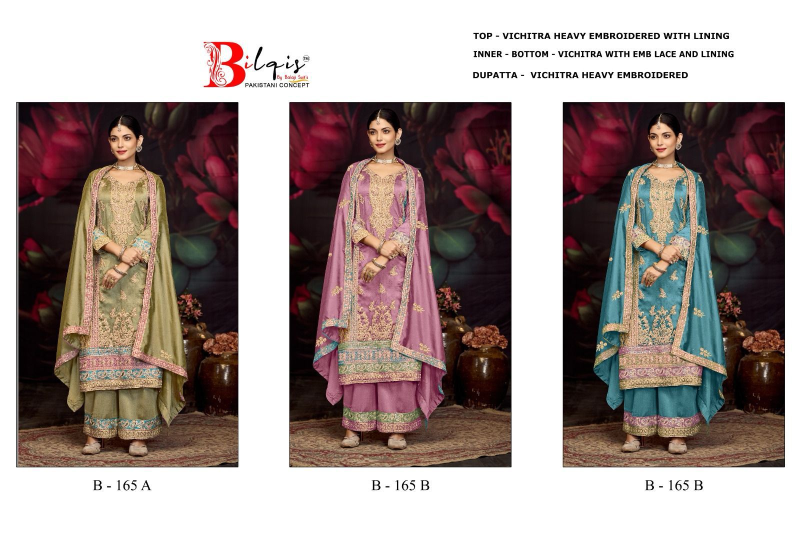 B 165 Bilqis Vichitra Pakistani Salwar Suits Wholesaler India