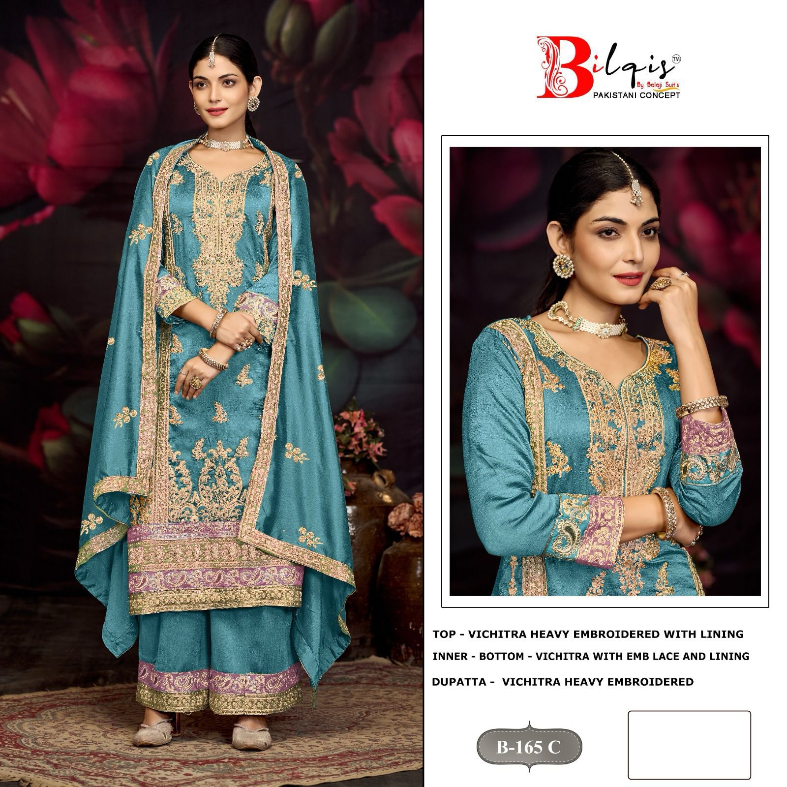 B 165 Bilqis Vichitra Pakistani Salwar Suits Wholesaler India