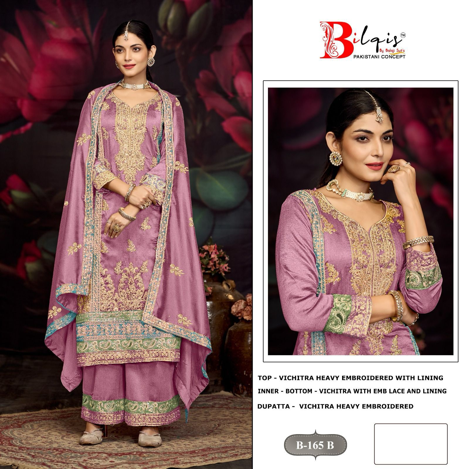 B 165 Bilqis Vichitra Pakistani Salwar Suits Wholesaler India