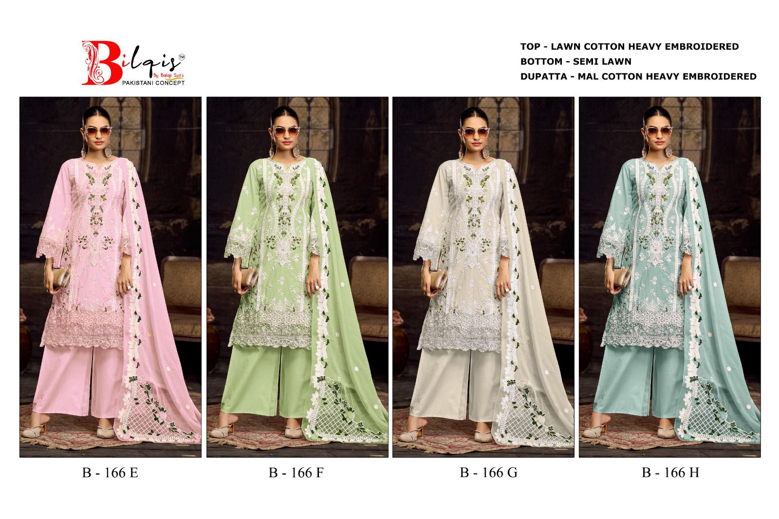 B 166 Efgh Bilqis Cambric Lawn Pakistani Salwar Suits Exporter Gujarat