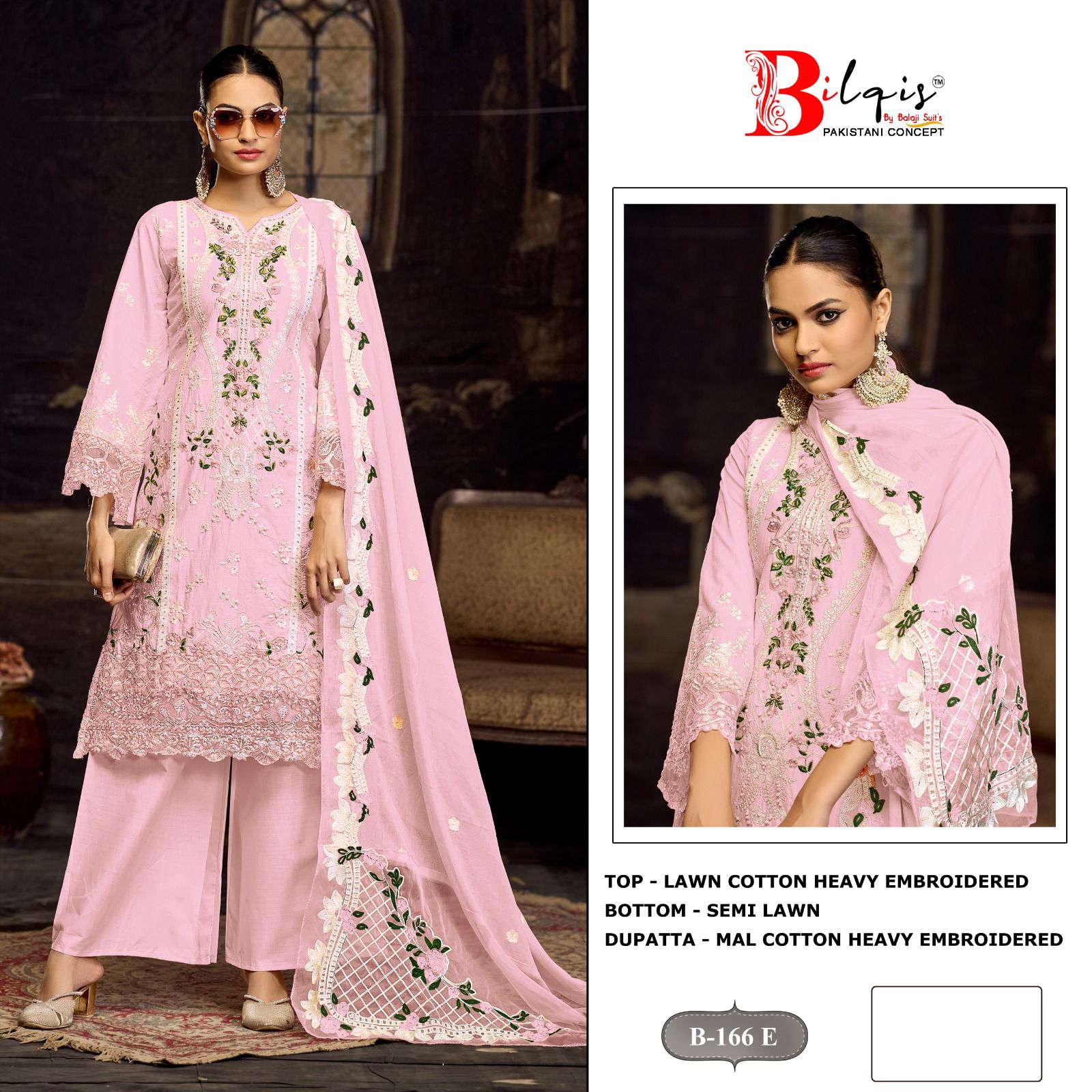 B 166 Efgh Bilqis Cambric Lawn Pakistani Salwar Suits Exporter Gujarat