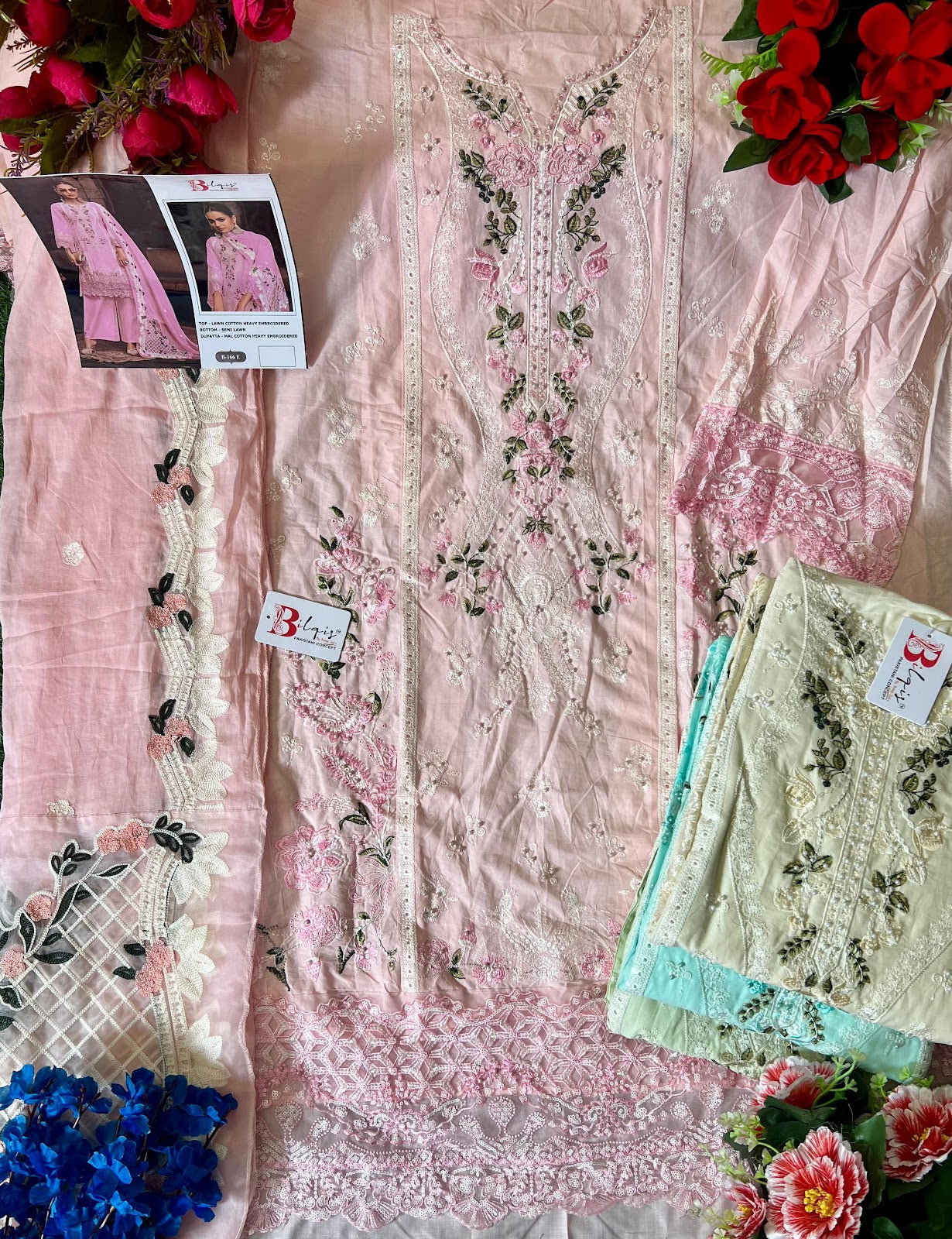 B 166 Efgh Bilqis Cambric Lawn Pakistani Salwar Suits Exporter Gujarat