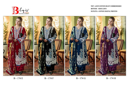 B 174 Efgh Bilqis Lawn Cotton Pakistani Salwar Suits Wholesale