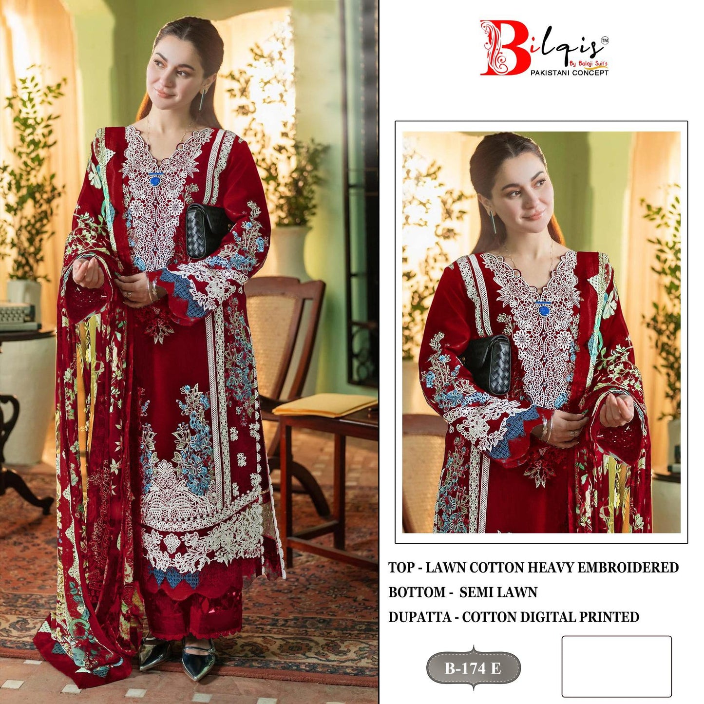 B 174 Efgh Bilqis Lawn Cotton Pakistani Salwar Suits Wholesale