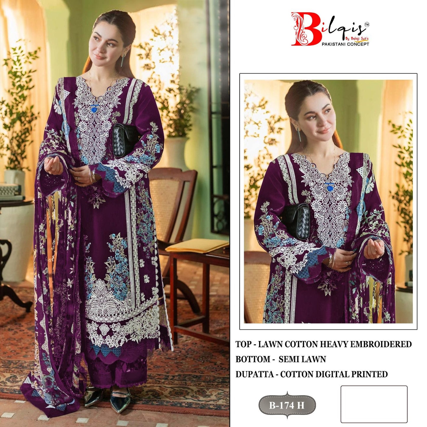 B 174 Efgh Bilqis Lawn Cotton Pakistani Salwar Suits Wholesale