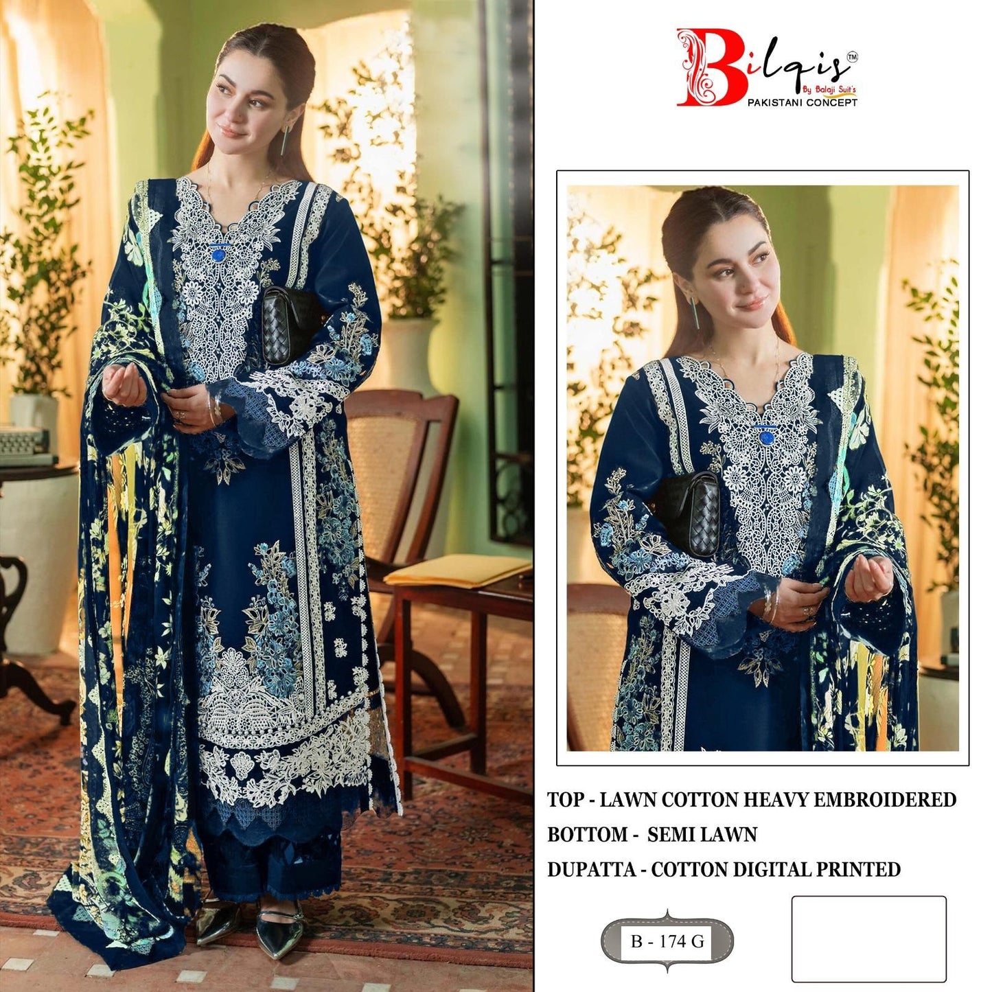 B 174 Efgh Bilqis Lawn Cotton Pakistani Salwar Suits Wholesale