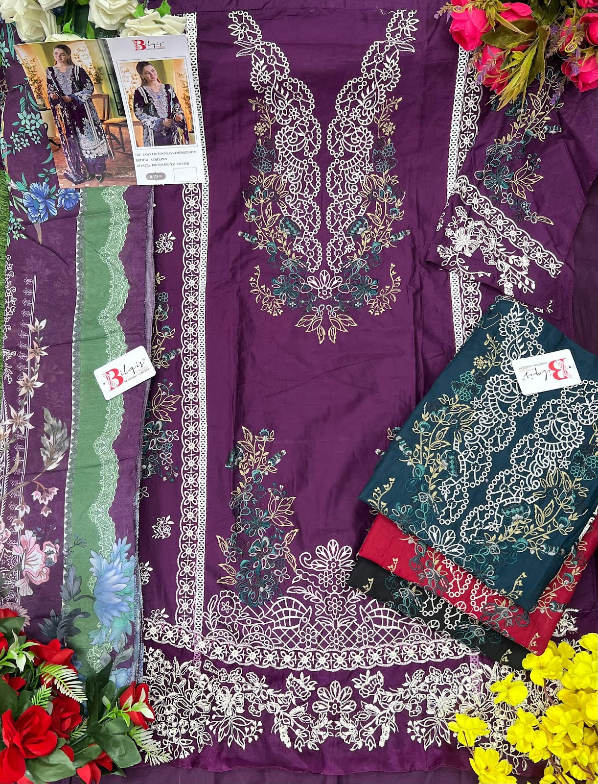 B 174 Efgh Bilqis Lawn Cotton Pakistani Salwar Suits Wholesale