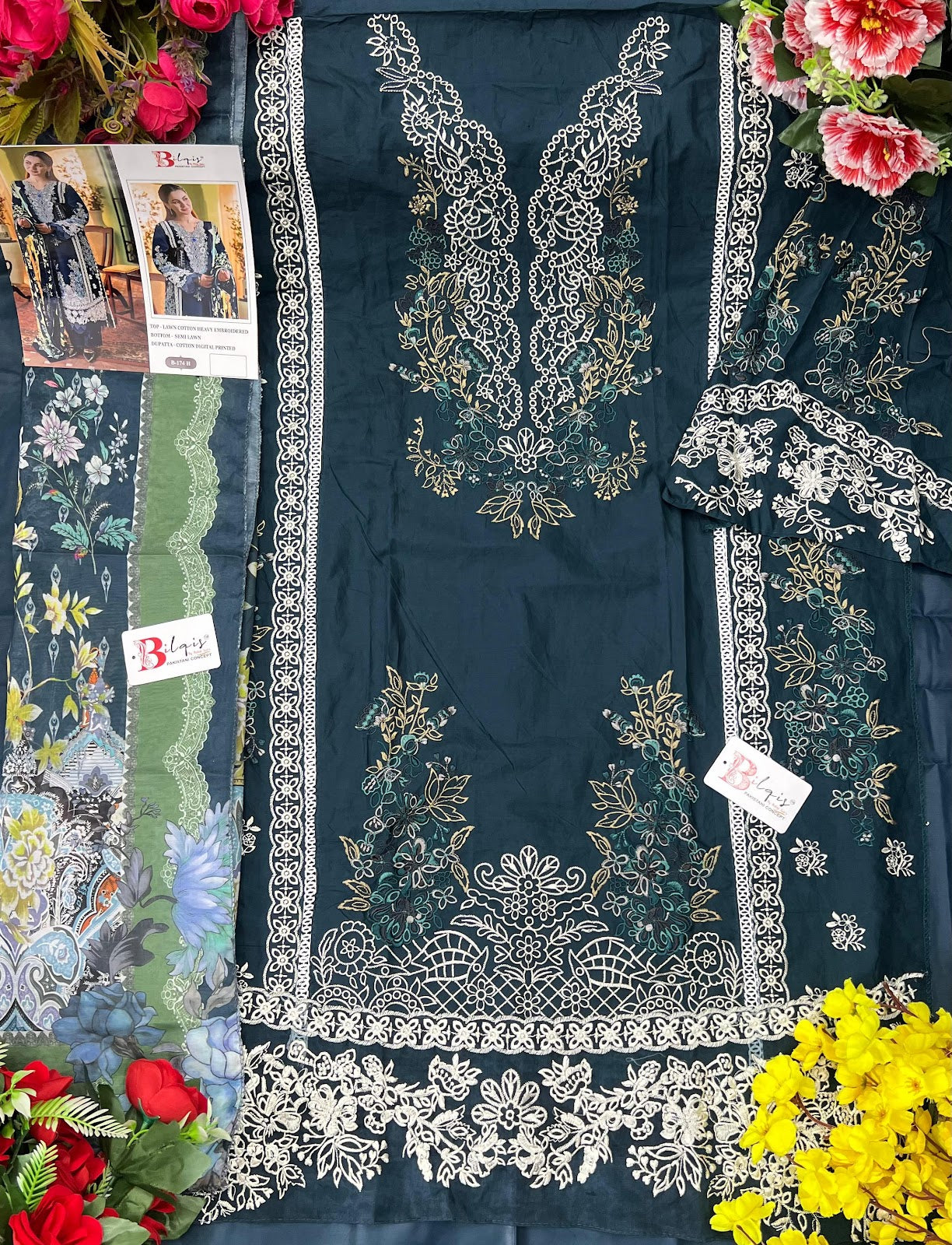 B 174 Efgh Bilqis Lawn Cotton Pakistani Salwar Suits Wholesale