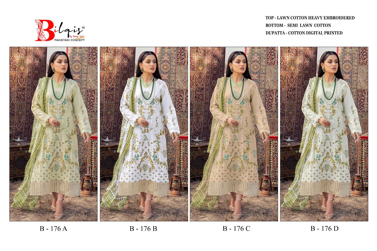 B 176 Bilqis Cambric Lawn Pakistani Salwar Suits Supplier Ahmedabad