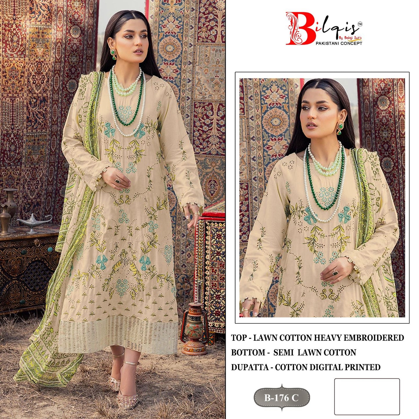 B 176 Bilqis Cambric Lawn Pakistani Salwar Suits Supplier Ahmedabad