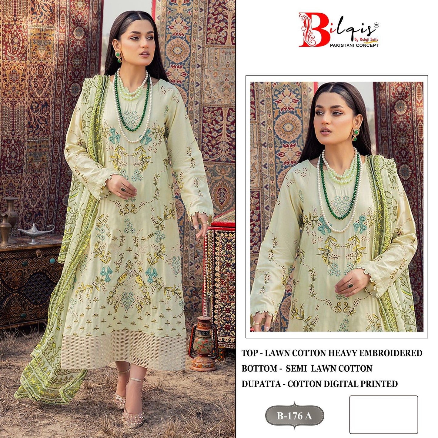 B 176 Bilqis Cambric Lawn Pakistani Salwar Suits Supplier Ahmedabad