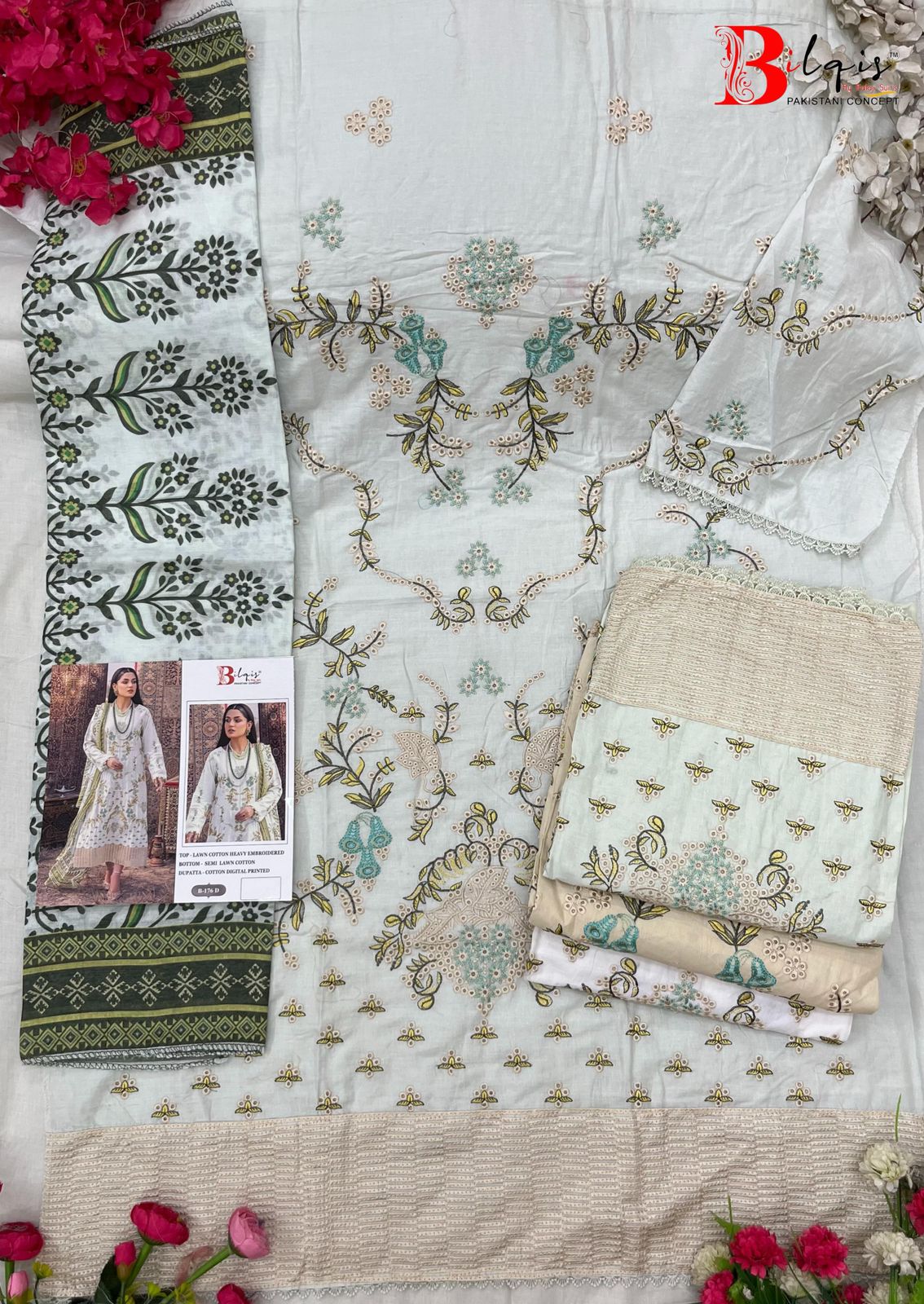 B 176 Bilqis Cambric Lawn Pakistani Salwar Suits Supplier Ahmedabad