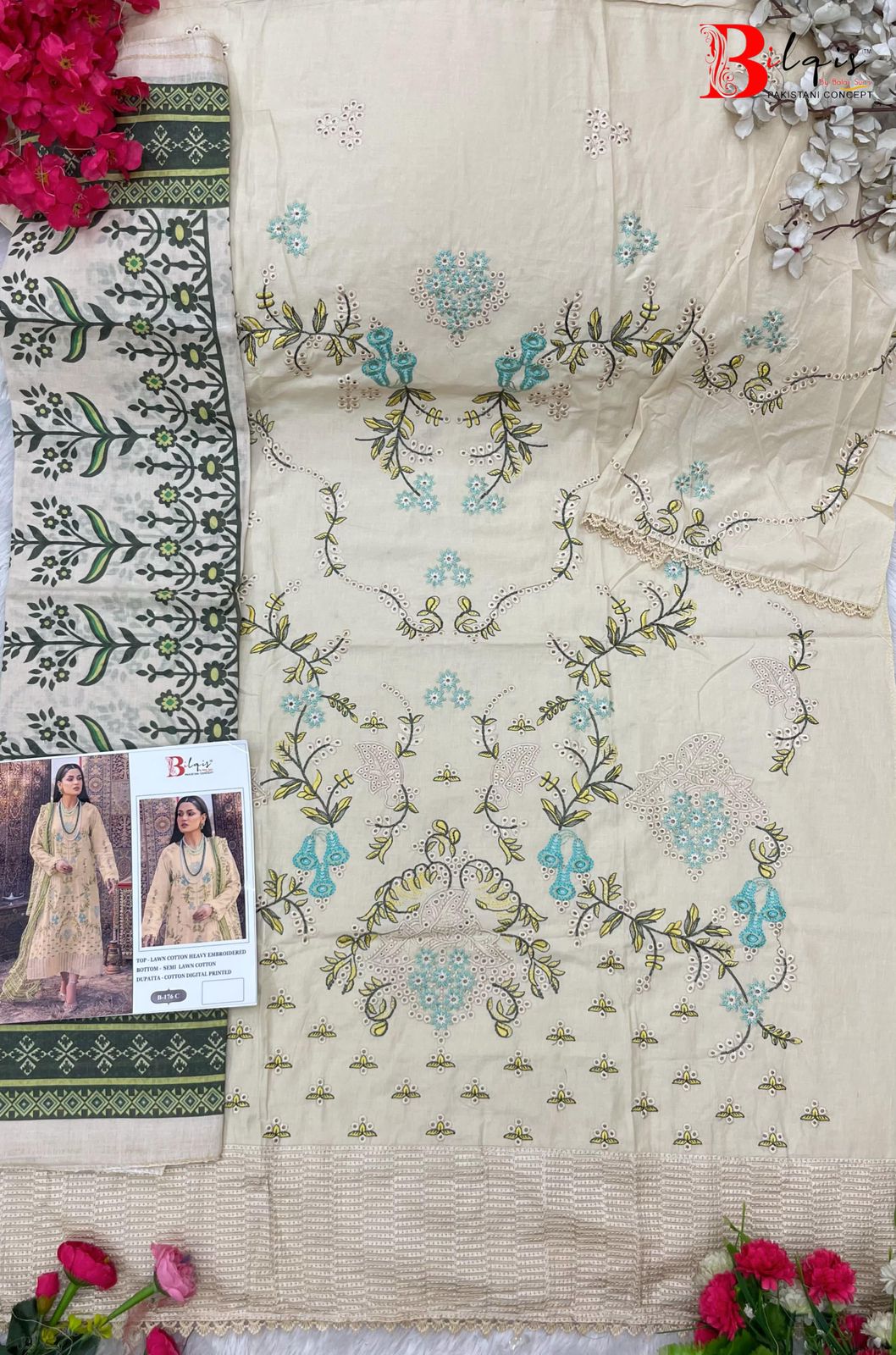 B 176 Bilqis Cambric Lawn Pakistani Salwar Suits Supplier Ahmedabad