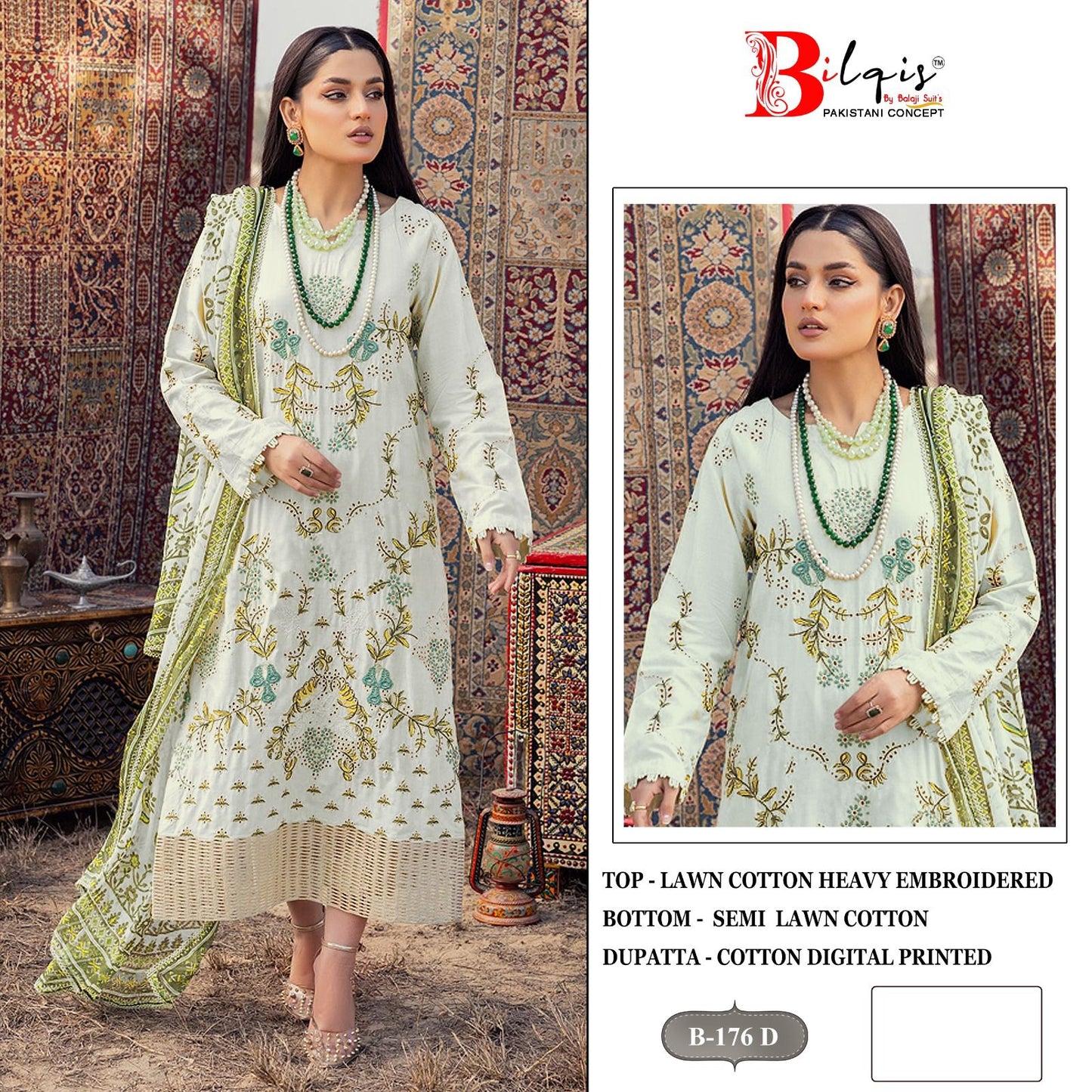 B 176 Bilqis Cambric Lawn Pakistani Salwar Suits Supplier Ahmedabad