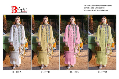 B 177 Bilqis Cambric Lawn Pakistani Salwar Suits Wholesale Rate