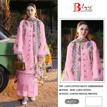 B 177 Bilqis Cambric Lawn Pakistani Salwar Suits Wholesale Rate