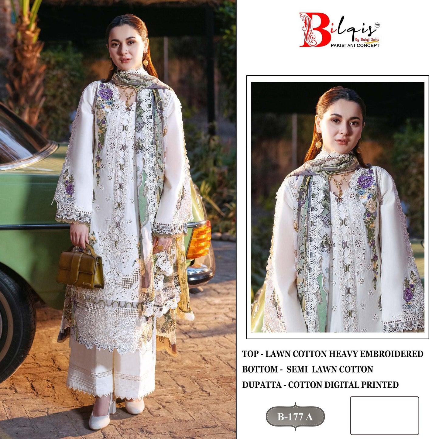 B 177 Bilqis Cambric Lawn Pakistani Salwar Suits Wholesale Rate
