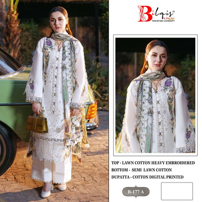B 177 Bilqis Cambric Lawn Pakistani Salwar Suits Wholesale Rate