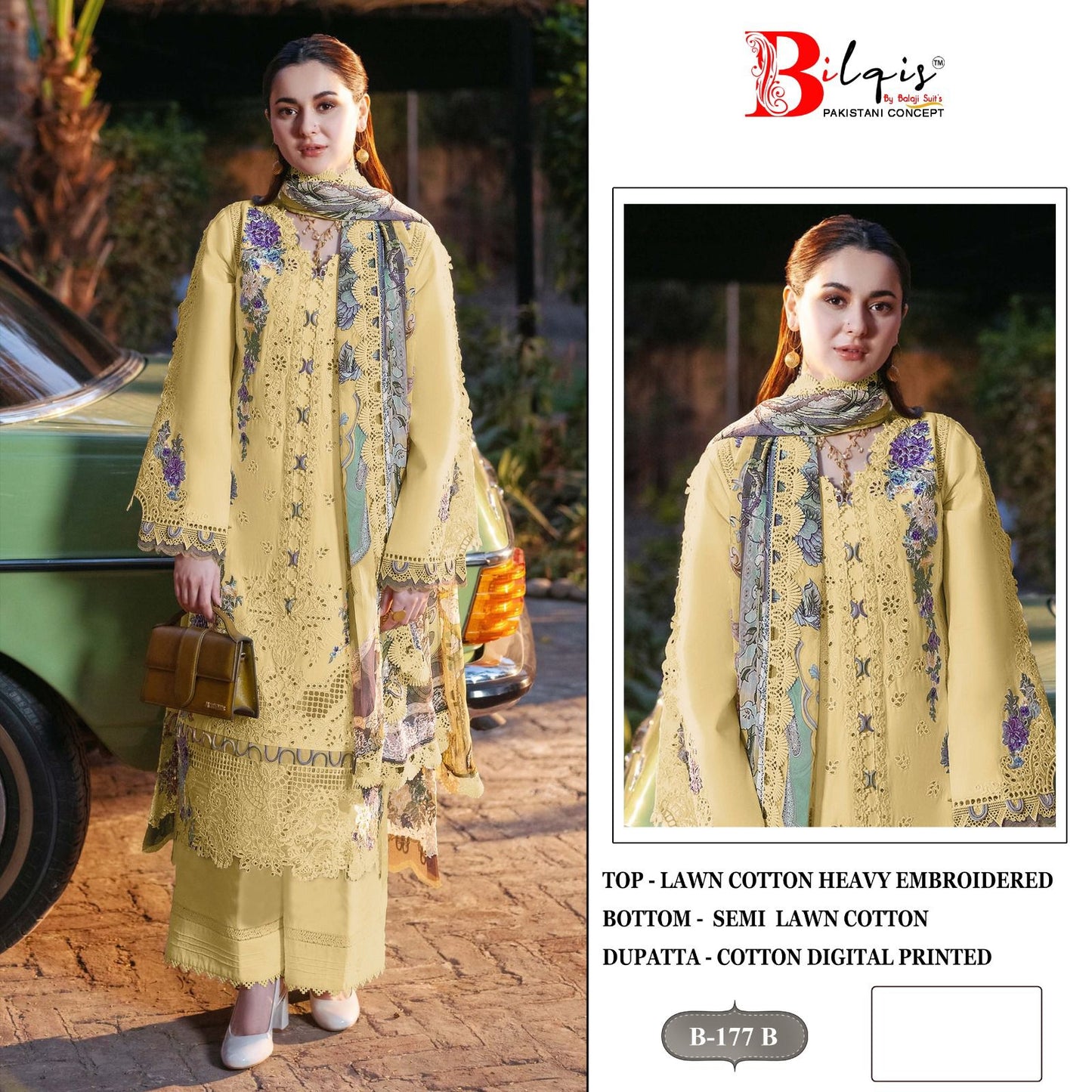 B 177 Bilqis Cambric Lawn Pakistani Salwar Suits Wholesale Rate