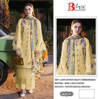 B 177 Bilqis Cambric Lawn Pakistani Salwar Suits Wholesale Rate