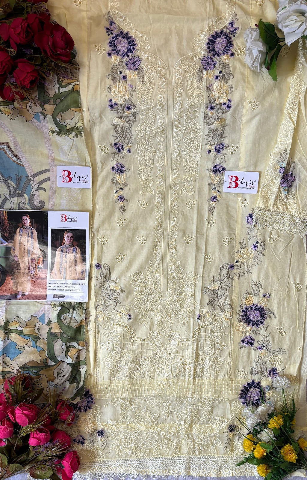 B 177 Bilqis Cambric Lawn Pakistani Salwar Suits Wholesale Rate