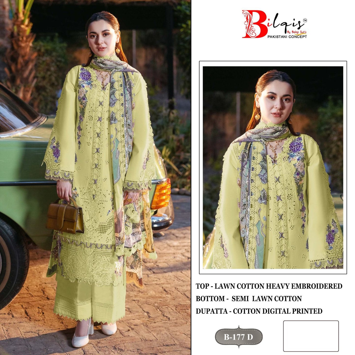 B 177 Bilqis Cambric Lawn Pakistani Salwar Suits Wholesale Rate