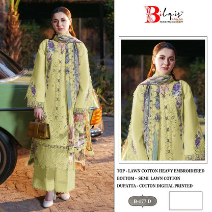 B 177 Bilqis Cambric Lawn Pakistani Salwar Suits Wholesale Rate