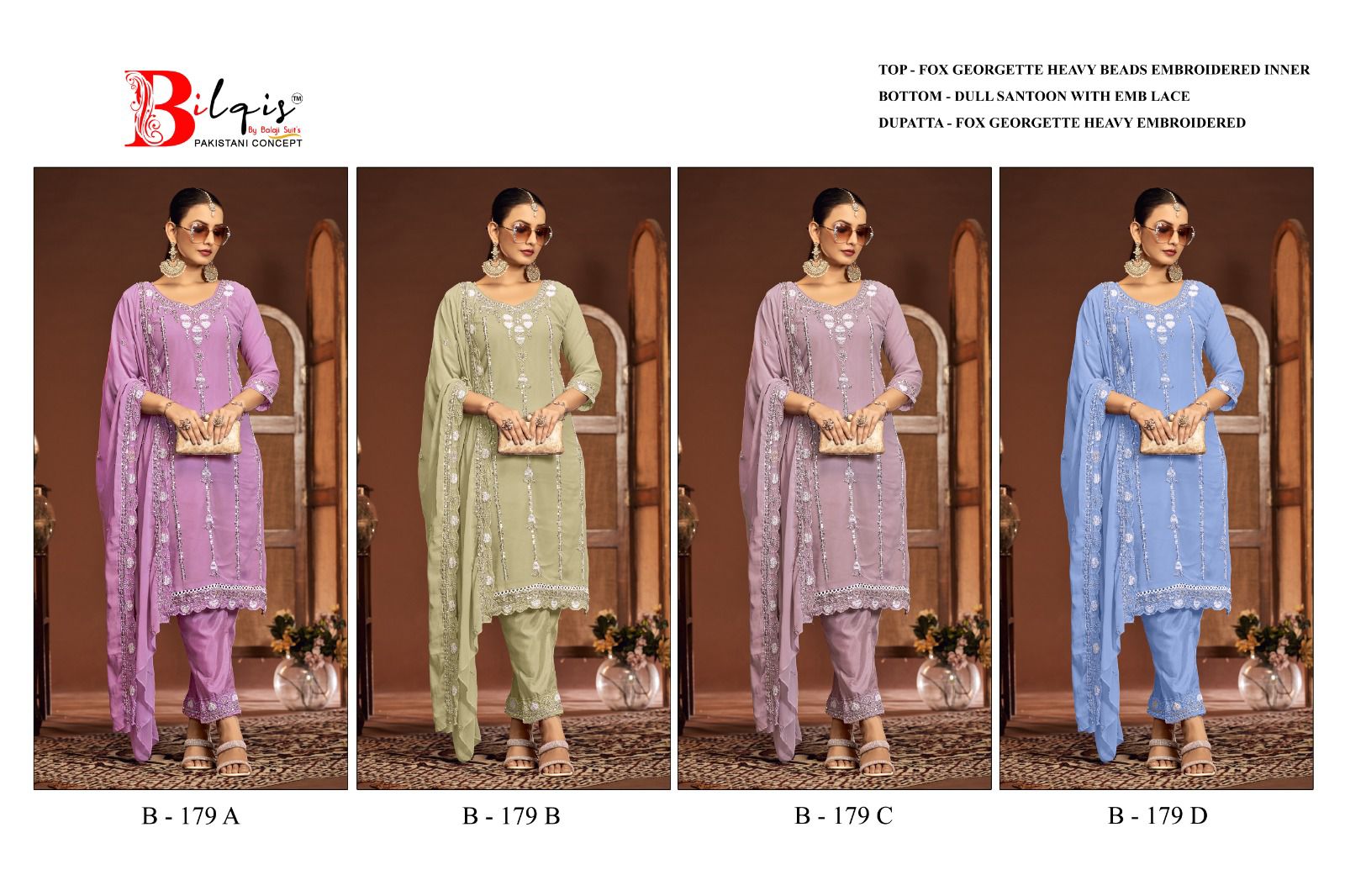 B 179Abcd Bilqis Fox Georgette Pakistani Salwar Suits Wholesaler India