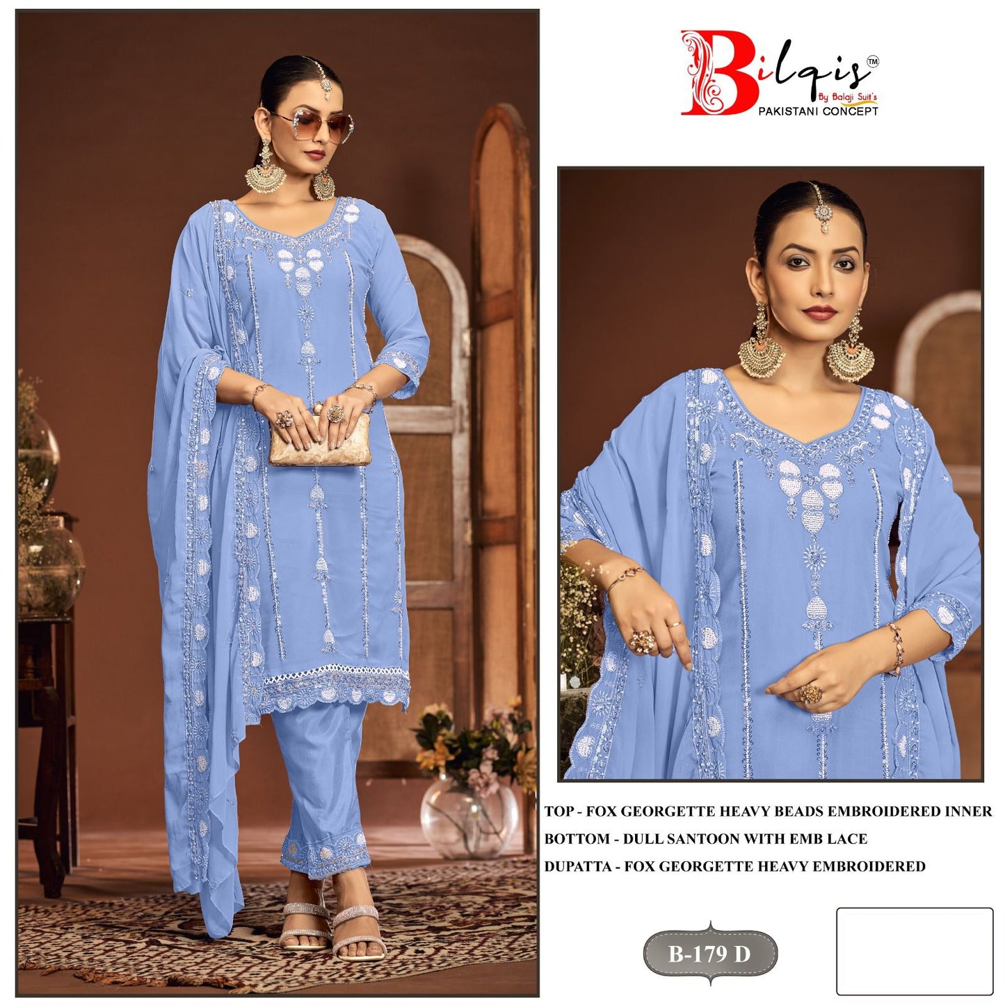 B 179Abcd Bilqis Fox Georgette Pakistani Salwar Suits Wholesaler India