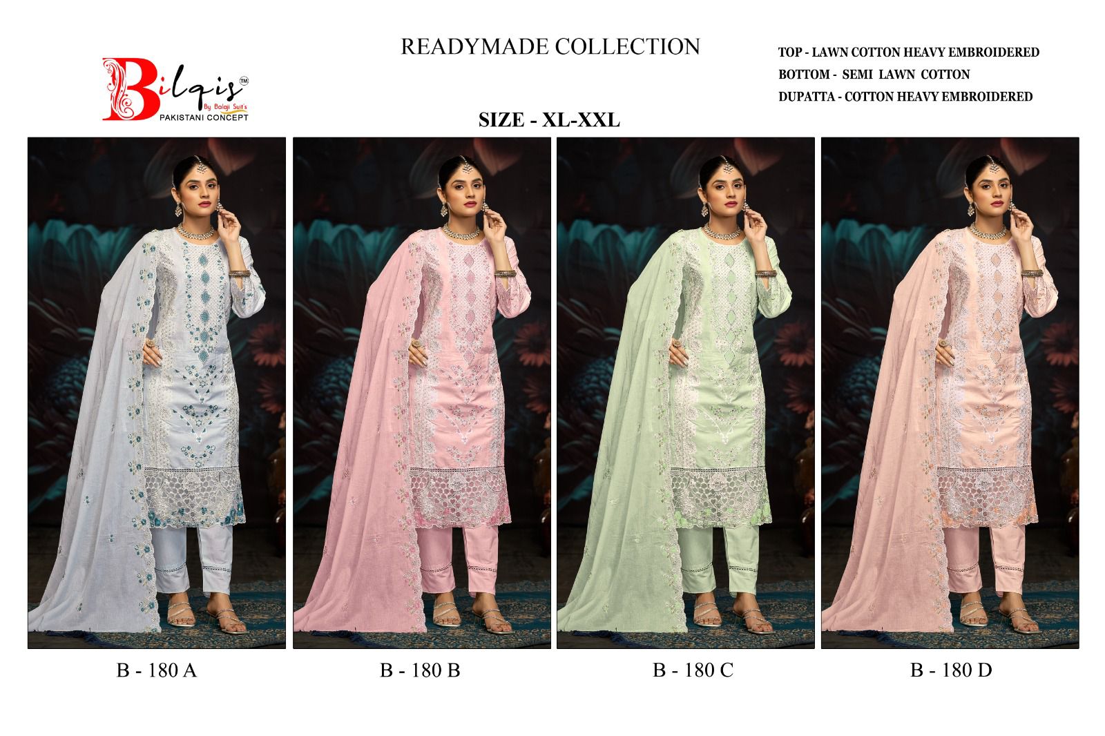 B 180 Bilqis Lawn Cotton Pakistani Readymade Suits Exporter India