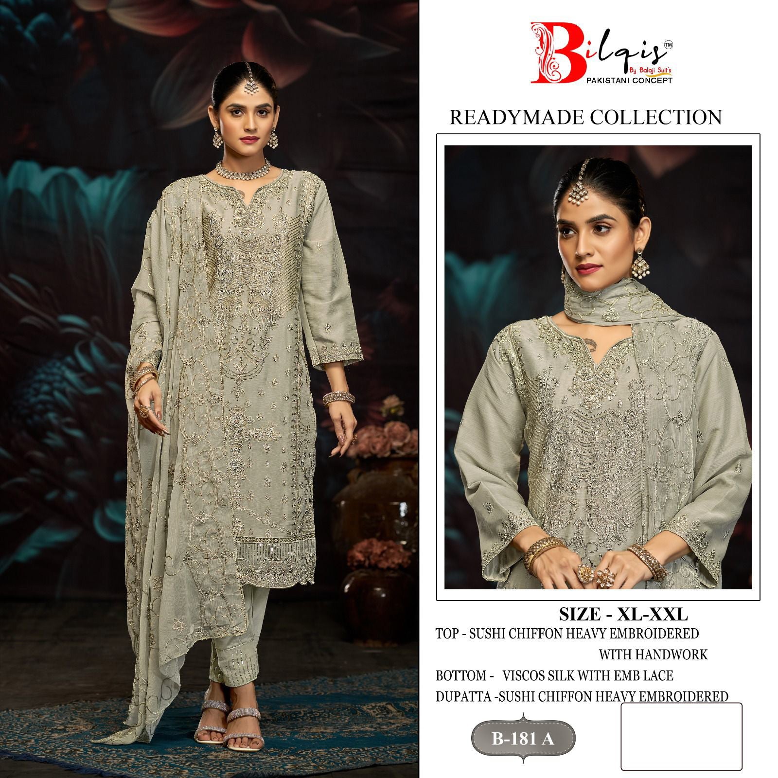 B 181 Bilqis Chiffon Pakistani Readymade Suits Wholesale Price