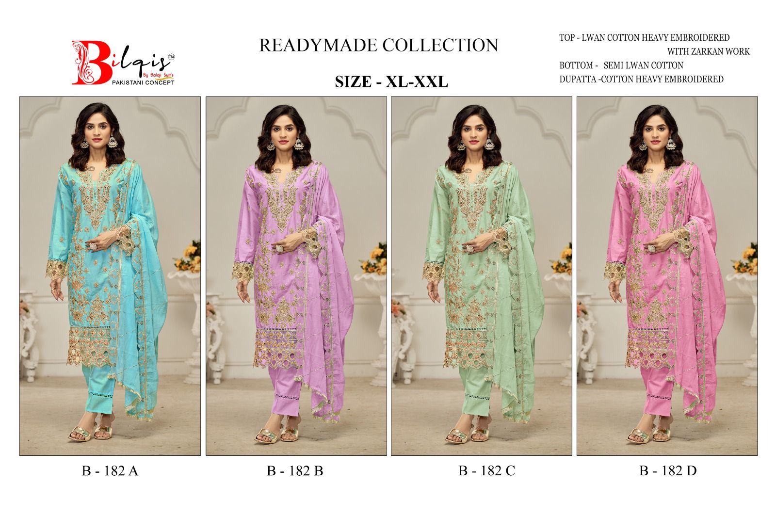 B 182 Bilqis Lawn Cotton Pakistani Readymade Suits Exporter Gujarat