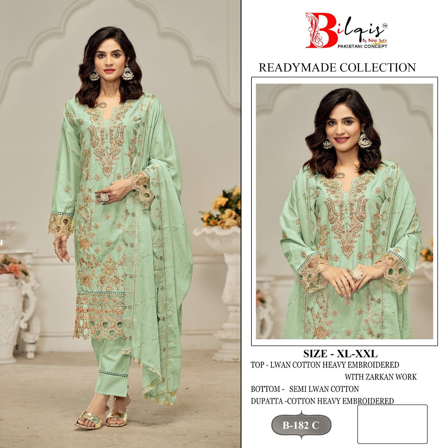 B 182 Bilqis Lawn Cotton Pakistani Readymade Suits Exporter Gujarat